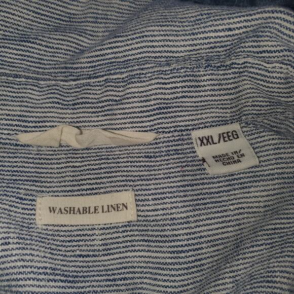 Weatherproof Vintage Size XXL Linen Blend Blue Striped Tie Front Button Up Shirt - Picture 6 of 9